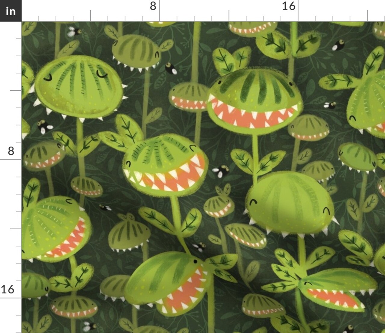 Venus Fly Trap Cute Plants Funny Halloween Garden Spooky Insect Green Custom Printed Fabric by Spoonflower Various Fabrics by the Yard or Fat Quarter